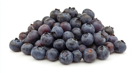 Closeup of a Pile of Fresh Blueberries on White Background