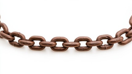 Obraz premium A detailed close-up shot reveals a weathered copper chain isolated on a pristine white background showcasing its intricate links and textured surface perfectly suitable for design