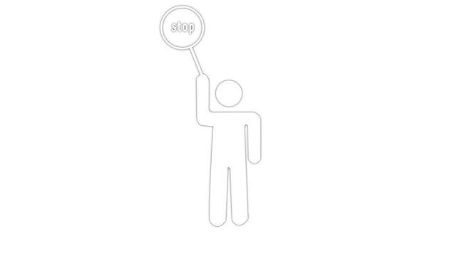 silhouette of a man holding a stop icon animation.