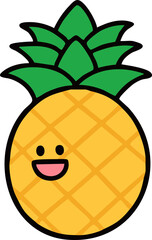 여름 파인애플 표정 라인드로잉 아이콘(summer character line drawing icon)