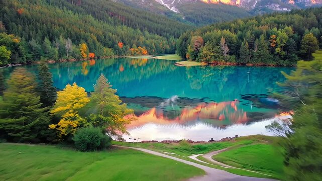 arafed view of a road going through a valley with a lake in the background