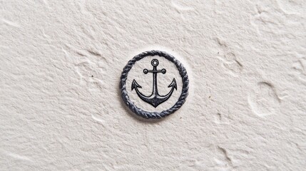 Unique nautical anchor emblem displayed on textured white material in a creative design setting