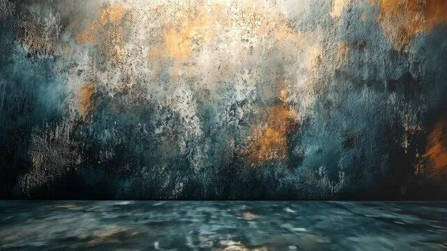 Textured blue and orange wall with floor; backdrop, stage, interior rendering