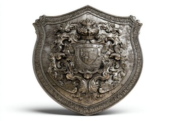 Ornate Medieval Shield: Antique Metal Crest with Baroque Detail