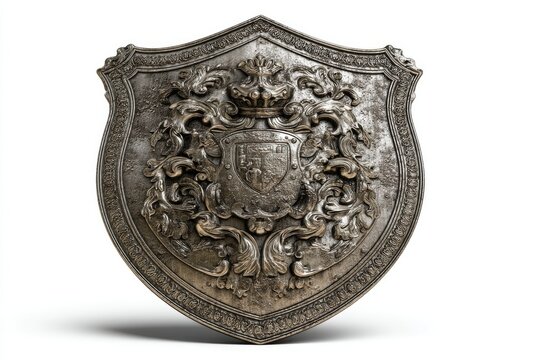 Ornate Medieval Shield: Antique Metal Crest with Baroque Detail