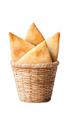 Obraz premium A basket filled with golden, crispy samosas ready to enjoy. isolated against a transparent background.