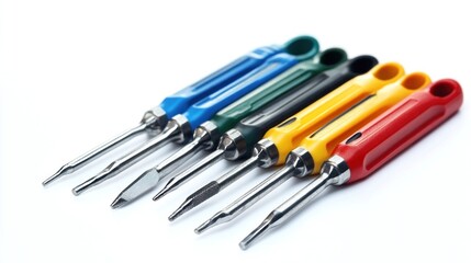 Colorful dental tools arranged in a row