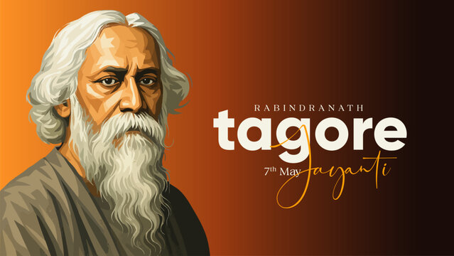 Rabindranath Tagore illustration for 22 Shey Shrabon Rabindra Jayanti Social Media Post, Web Banner, Status