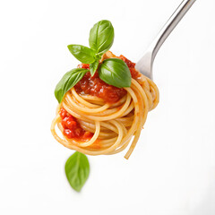 spaghetti with tomato sauce isolated on white background