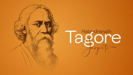 Rabindranath Tagore illustration for 22 Shey Shrabon Rabindra Jayanti Social Media Post, Web Banner, Status
