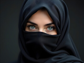 Naklejka premium Muslim women beautiful eyes on niqab hijab