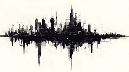 Naklejka premium Futuristic Cityscape Silhouette.