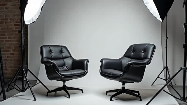 Modern Interview Studio with Chairs and Lighting