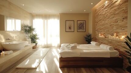 Spa room with candles and warm light, creating a serene and relaxing atmosphere.