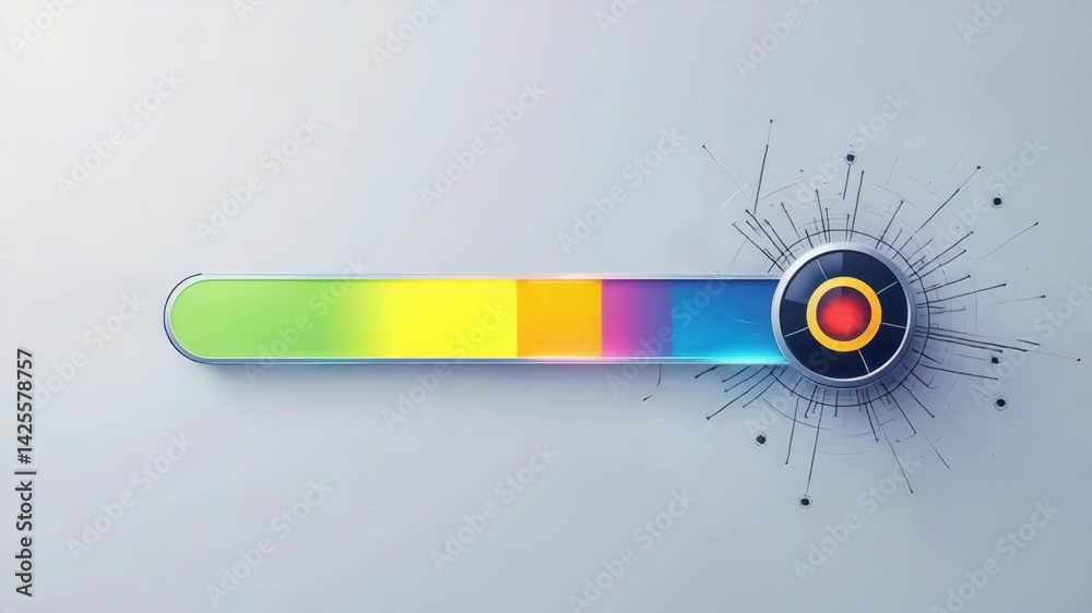 Poster a colorful progress bar with a circular indicator, surrounded by abstract lines and shapes, symboliz