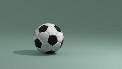Soccer ball 3D render photorealistic on green sports background