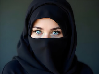 Naklejka premium Muslim women beautiful eyes on niqab hijab