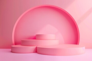 Pink Minimalist Podium with Semi-Circle Background