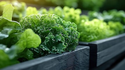 Closeup of Fresh Kale and Lettuce Growing in a Garden