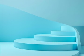 Abstract Blue Staircase with Curved Wall