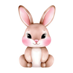 Obraz premium Cute and friendly cartoon rabbit with big expressive eyes. isolated against a transparent background.