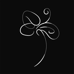 Elegant White Floral Design on Black Background Simple Line Art