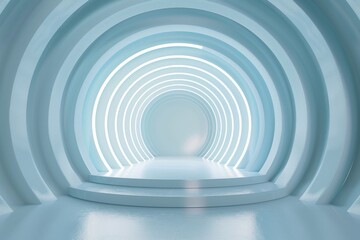 Abstract Blue Circular Tunnel with Glowing Edges