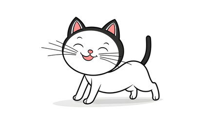 Fototapeta premium A cartoon cat is running and smiling. Generated using AI.