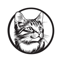 Funny Laughing Cat Head in Black and White Illustration