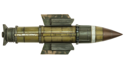 Detailed Military Missile Design on Transparent Background with Structurally Complex Features