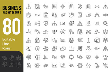 Collection of Modern Thin Line Style Icons Set Of Business Architecture Related Strategy, Methodology, Regulation And More, Pictograms And Infographics Vector Illustration