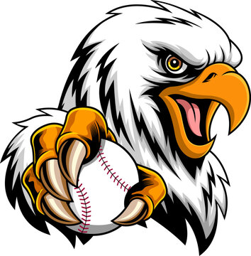 Eagle Mascot Holding Baseball in Claws