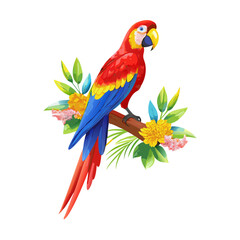  Colorful Macaw on Flowering Branch Illustration Silhouette of a Parrot on a Branch