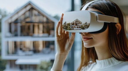 Fototapeta premium Woman Experiencing Virtual Reality Home Tour