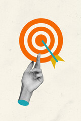 Composite sketch image design artwork collage of hand hold dartboard circle arrow achieve goal...