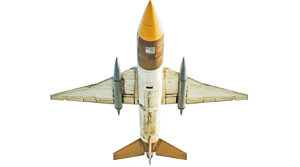 Vintage Aerial View of a Retro Aircraft with Classic Design and Weathered Paint on Transparent Background