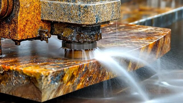 Granite cutting machine in action