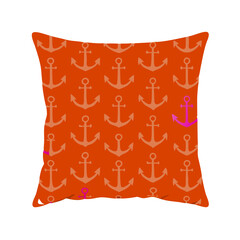 pillows on a white background, Anchor Pattern Throw Pillow Cotton white with embroidered flowers, Isolated on Transparent Background PNG, Cut out 3D Pillow