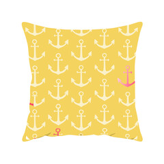 pillow isolated on white, Anchor Pattern Throw Pillow Cotton white with embroidered flowers, Isolated on Transparent Background PNG, Cut out 3D Pillow