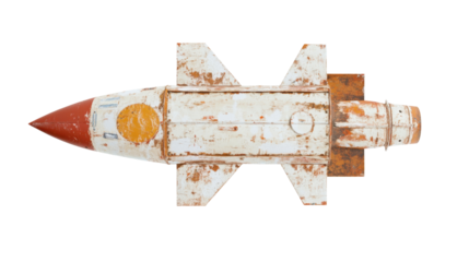 Vintage Rusty Rocket Model from Above on Transparent Background Ready for Exploration Theme