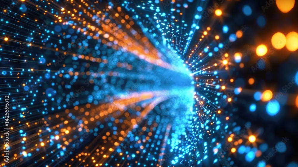 Poster abstract picture of digital particle with digital technology style design connecting become dynamic 