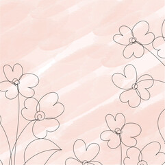 Elegant Pink Watercolor Background with Simple Line Art Flowers