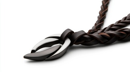 Naklejka premium A braided leather necklace with a silver pendant, designed for a rugged yet sophisticated fashion look,