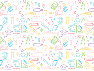 Background or pattern with Stationery theme. With doodle style. For layout, website, graphic design.
