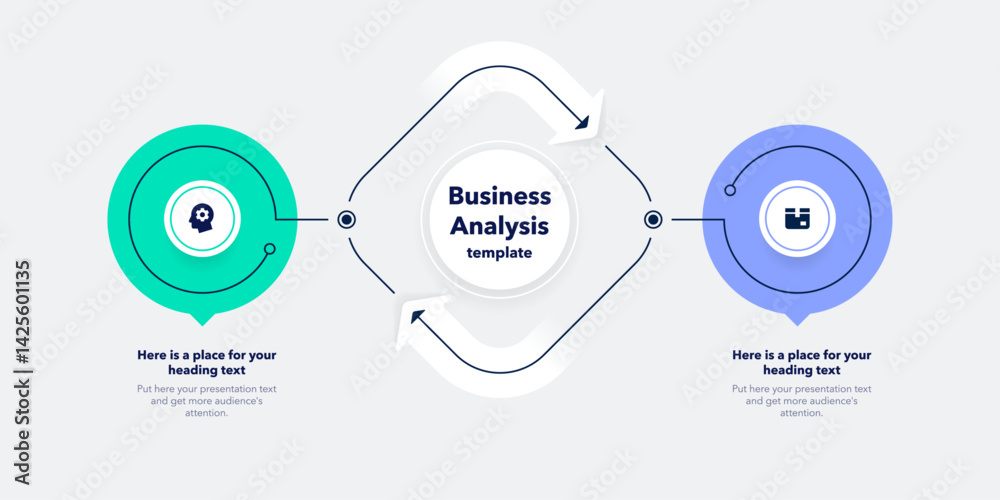 Poster Simple infographic for business analysis with two stages. Flat diagram with minimalistic icons for comparison of 2 options.