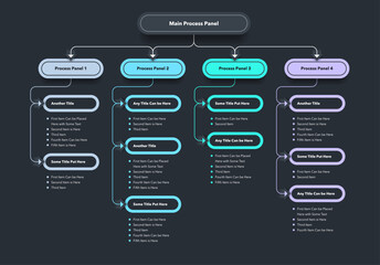 Modern infographic for project or organization structure - dark version. Simple flat template with four colourful options for website or data presentation.