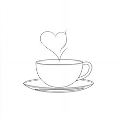 A simple line drawing of a cup of coffee with a heart shaped steam rising from the cup on a white background
