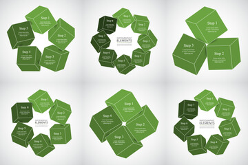 Set of creative green infographic templates with 3, 4, 5, 6, 7 and 8 options, parts or processes.