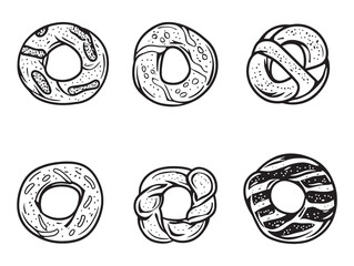 Vector Line Art Drawing of Pretzel Bun