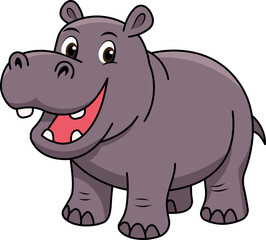 Adorable Cartoon Hippo Illustration Happy Hippopotamus Vector Graphic